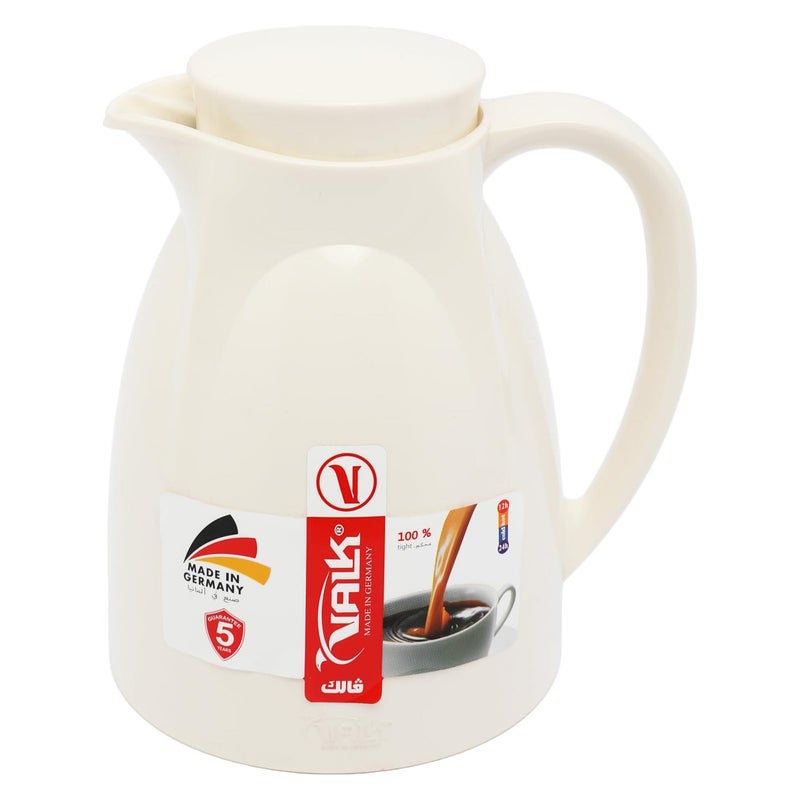 Valk Vacuum Flask with Double Wall Glass, Wide Mouth with Anti-Leakage Cap Double Walled Travel Mug, Beige 300ml - Image 1